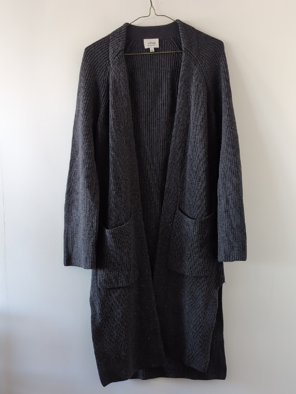Aritzia Wilfred Charcoal Open-Front Long Cardigan 100,% Wool Size S